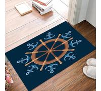 danxceh Soft Bathroom Mat Non Slip,Machine Washable Bathroom Rug Bathmat Bath Mats for Bathtub Shower,Steering wheel of the ship and anchors. Vector image on dark blue background.,16x24in