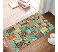 danxceh Soft Bathroom Mat Non Slip,Machine Washable Bathroom Rug Bathmat Bath Mats for Bathtub Shower,Seamless colorful patchwork tile with Islam Arabic Indian ottoman motifs. Majo,16x24in