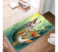 danxceh Soft Bathroom Mat Non Slip,Machine Washable Bathroom Rug Bathmat Bath Mats for Bathtub Shower,Predatory fish Pike painted in watercolor,16x24in