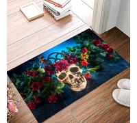 danxceh Soft Bathroom Mat Non Slip,Machine Washable Bathroom Rug Bathmat Bath Mats for Bathtub Shower,Skull in the blue light. Skull with roses. The day of the Dead.,16x24in