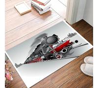 danxceh Soft Bathroom Mat Non Slip,Machine Washable Bathroom Rug Bathmat Bath Mats for Bathtub Shower,Steam Engine,Locomotive Red Black Train on Steel Rails,16x24in