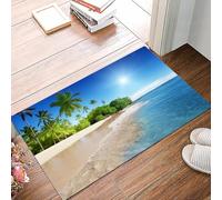 danxceh Soft Bathroom Mat Non Slip,Machine Washable Bathroom Rug Bathmat Bath Mats for Bathtub Shower,Ocean Tropical Palm Trees on Sunny Island Beach Scene Panoramic Image, Blue,16x24in