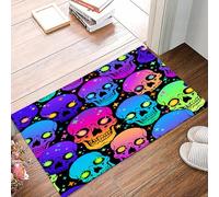 danxceh Soft Bathroom Mat Non Slip,Machine Washable Bathroom Rug Bathmat Bath Mats for Bathtub Shower,seamless illustration of neon bright human skulls with glowing eyes,16x24in