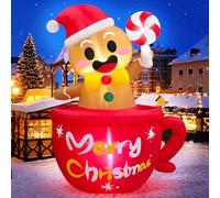Danxilu 6FT Christmas Inflatable Gingerbread Man with LED Lights Outdoor Decorations, Blow Up Cocoa Mug Xmas Hot Chocolate Decor for Garden Yard Outside Party Holiday