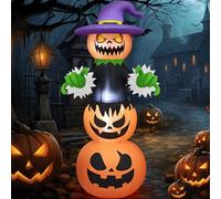 Danxilu 6FT Halloween Inflatables Outdoor Pumpkin Stack Inflatable Halloween Decorations Blow Up Jack-o-Lantern with Witch Hat Build-in LED Lights for Outside Garden House Lawn Yard Party