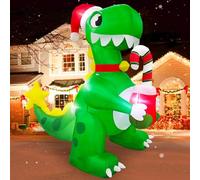 Danxilu 7FT Christmas Inflatables Dinosaur with Candy Cane Xmas Stocking, Inflatable Christmas Decorations Build in LED Lights for Holiday Garden Patio Lawn Outdoor Indoor Decoration
