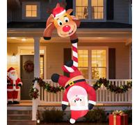 Danxilu 7FT Hanging Christmas Inflatables Reindeer Pulling Climbing Santa | Outdoor Blow Up Xmas Decorations with LED Lights, Ideal for Roof Porch Garden Yard Window Outside Lawn Party
