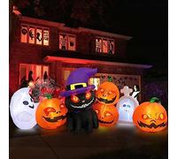 Danxilu 8FT Long Halloween Inflatables Outdoor Pumpkin with Black Cat Built-in LED Lights, Inflatable Halloween Decorations Blow Up Decor for Outside Garden Lawn Party Yard Holiday