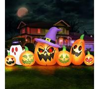 Danxilu 8FT Long Halloween Inflatables Outdoor Pumpkins with Witch Hat & Ghost Combo Inflatable Halloween Decorations Blow Up Yard Built-in LED Lights for Lawn Garden Outside Indoor Decor