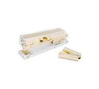 Dany Marcus Stapler + Staple Remover, Transparent Acrylic with Metal in Gold, Stapler for 24/6 Staples 25 Sheets