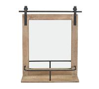 Danya B. Rustic Industrial Wood-Framed Wall Mount Barn Door Vanity Mirror with Shelf and Iron Hardware - Decorative Rectangle Rustic Bathroom Mirror