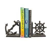 Danya B. ZI08303 Nautical/Coastal Home Decor - 2-Piece Metal Bookend Set with Anchor and Captain's Wheel