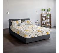DANYDude 100% Egyptian Cotton Floral Printed 3PC Super King Fitted Sheet Set 400 Thread Count 30cm Extra Deep Fitted Sheets Super King With PillowCases 2 Pack Soft & Machine Washable