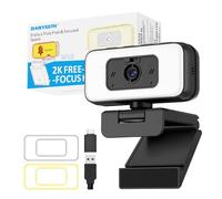 Danyesth 2K Webcam for PC and Loptop, USB Webcam with Light and Mic, PC Camera with Anti-Disturb Backlight, Flip and Zoom Functions, Privacy Cover, Facecam Work for Meetings, Streaming. Plug & Play