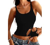 Danysu Crewneck Double Lined Crop Vest Tops for Women with Bulit in Bra Cotton Rib Fitted Basic Tank Top Black Medium