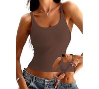 Danysu Crewneck Double Lined Crop Vest Tops for Women with Bulit in Bra Cotton Rib Fitted Basic Tank Top Cedar Brown Small