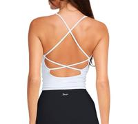 Danysu Sports Bra Seamless Backless Padded Non Wired Bras Impact Support Workout Vest Tank Tops for Women UK Yoga Gym Top V Neck White L