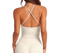 Danysu Sports Bra Seamless Backless Padded Non Wired Bras Impact Support Workout Vest Tank Tops for Women UK Yoga Gym Top Crew Neck Lemond Frosting L