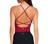 Danysu Sports Bra Seamless Backless Padded Non Wired Bras Impact Support Workout Vest Tank Tops for Women UK Yoga Gym Top V Neck Red M