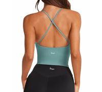 Danysu Sports Bra Seamless Backless Padded Non Wired Bras Impact Support Workout Vest Tank Tops for Women UK Yoga Gym Top Crew Neck Silver Pine M