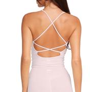 Danysu Sports Bra Seamless Backless Padded Non Wired Bras Impact Support Workout Vest Tank Tops for Women UK Yoga Gym Top V Neck Pink L