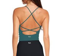 Danysu Sports Bras Women Wireless Seamless Backless Bra Impact Support Workout Tank Tops Removable Pads Yoga Gym Top V Neck Hunter Green L