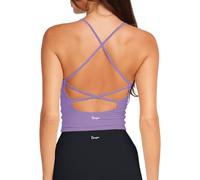 Danysu Sports Bras Women Wireless Seamless Backless Bra Impact Support Workout Tank Tops Removable Pads Yoga Gym Top V Neck Iris Purple S