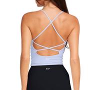 Danysu Sports Bras Women Wireless Seamless Backless Bra Impact Support Workout Tank Tops Removable Pads Yoga Gym Top V Neck Blue S