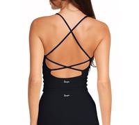 Danysu Sports Bras Women Wireless Seamless Backless Bra Impact Support Workout Tank Tops Removable Pads Yoga Gym Top V Neck Black S
