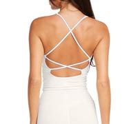 Danysu Sports Bras Women Wireless Seamless Backless Bra Impact Support Workout Tank Tops Removable Pads Yoga Gym Top V Neck Yellow M