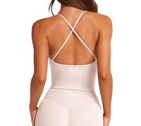 Danysu Sports Bras Women Wireless Seamless Backless Bra Impact Support Workout Tank Tops Removable Pads Yoga Gym Top Crew Neck Rosewater S