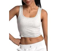 Danysu Vest Tops Women UK Tank Tops for Women Going Out Tops Fashion Crop Top Square Neck Top Camisole Double Lined Basic Skims Top Corset Backless Y2K Gym Clothes Heather White M