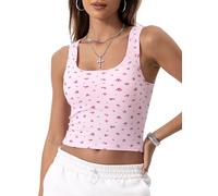 Danysu Vest Tops Women UK Tank Tops for Women Going Out Tops Fashion Crop Top Square Neck Top Camisole Double Lined Basic Skims Top Corset Backless Y2K Gym Clothes Floral Pink Rose L