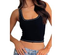 Danysu Women Cotton Rib Tank Top with Built in Bra Square Neck Crop Tank Fitted Basic Tops Black M