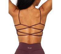 Danysu Womens Backless Sports Bra Open Back Workout Top Light Support Strappy Sport Bra Cute Gym Clothes Crisscross Hot Chocolate L
