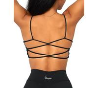 Danysu Womens Backless Sports Bra Open Back Workout Top Light Support Strappy Sport Bra Cute Gym Clothes Crisscross Black M