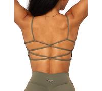 Danysu Womens Backless Sports Bra Open Back Workout Top Light Support Strappy Sport Bra Cute Gym Clothes Crisscross Seaweed Green L