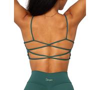 Danysu Womens Backless Sports Bra Open Back Workout Top Light Support Strappy Sport Bra Cute Gym Clothes Crisscross Hunter Green M