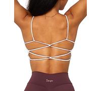 Danysu Womens Backless Sports Bra Open Back Workout Top Light Support Strappy Sport Bra Cute Gym Clothes Crisscross Princess White XS