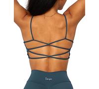 Danysu Womens Backless Sports Bra Open Back Workout Top Light Support Strappy Sport Bra Cute Gym Clothes Crisscross Peacock Navy XS