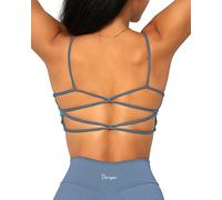 Danysu Womens Backless Sports Bra Open Back Workout Top Light Support Strappy Sport Bra Cute Gym Clothes Crisscross Steel Blue XS