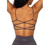 Danysu Womens Backless Sports Bra Open Back Workout Top Light Support Strappy Sport Bra Cute Gym Clothes Crisscross Volcano Ash XL