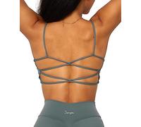 Danysu Womens Backless Sports Bra Open Back Workout Top Light Support Strappy Sport Bra Cute Gym Clothes Crisscross Viridian Forest XL