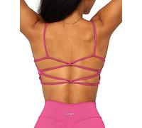 Danysu Womens Backless Sports Bra Open Back Workout Top Light Support Strappy Sport Bra Cute Gym Clothes Crisscross Hot Pink XS