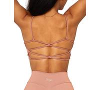 Danysu Womens Backless Sports Bra Open Back Workout Top Light Support Strappy Sport Bra Cute Gym Clothes Crisscross Peach Pink S