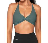 Danysu Womens Strappy Sport Bra Backless Sports Bra Open Back Workout Top Light Support Cute Gym Clothes Twirl Front Viridian Forest L