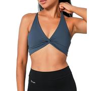 Danysu Womens Strappy Sport Bra Backless Sports Bra Open Back Workout Top Light Support Cute Gym Clothes Twirl Front Midnight Blue M