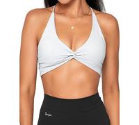 Danysu Womens Strappy Sport Bra Backless Sports Bra Open Back Workout Top Light Support Cute Gym Clothes Twirl Front Princess White S