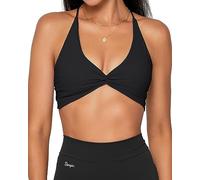 Danysu Womens Strappy Sport Bra Backless Sports Bra Open Back Workout Top Light Support Cute Gym Clothes Twirl Front Black XL