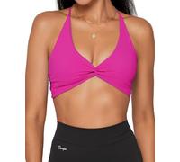 Danysu Womens Strappy Sport Bra Backless Sports Bra Open Back Workout Top Light Support Cute Gym Clothes Twirl Front Hot Pink XL